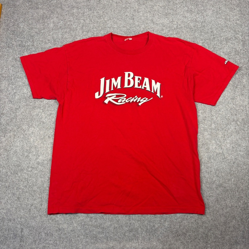 Jim Beam Racing T-Shirt Mens Red Short Sleeve Graphic Tee Bourbon Racing Logo